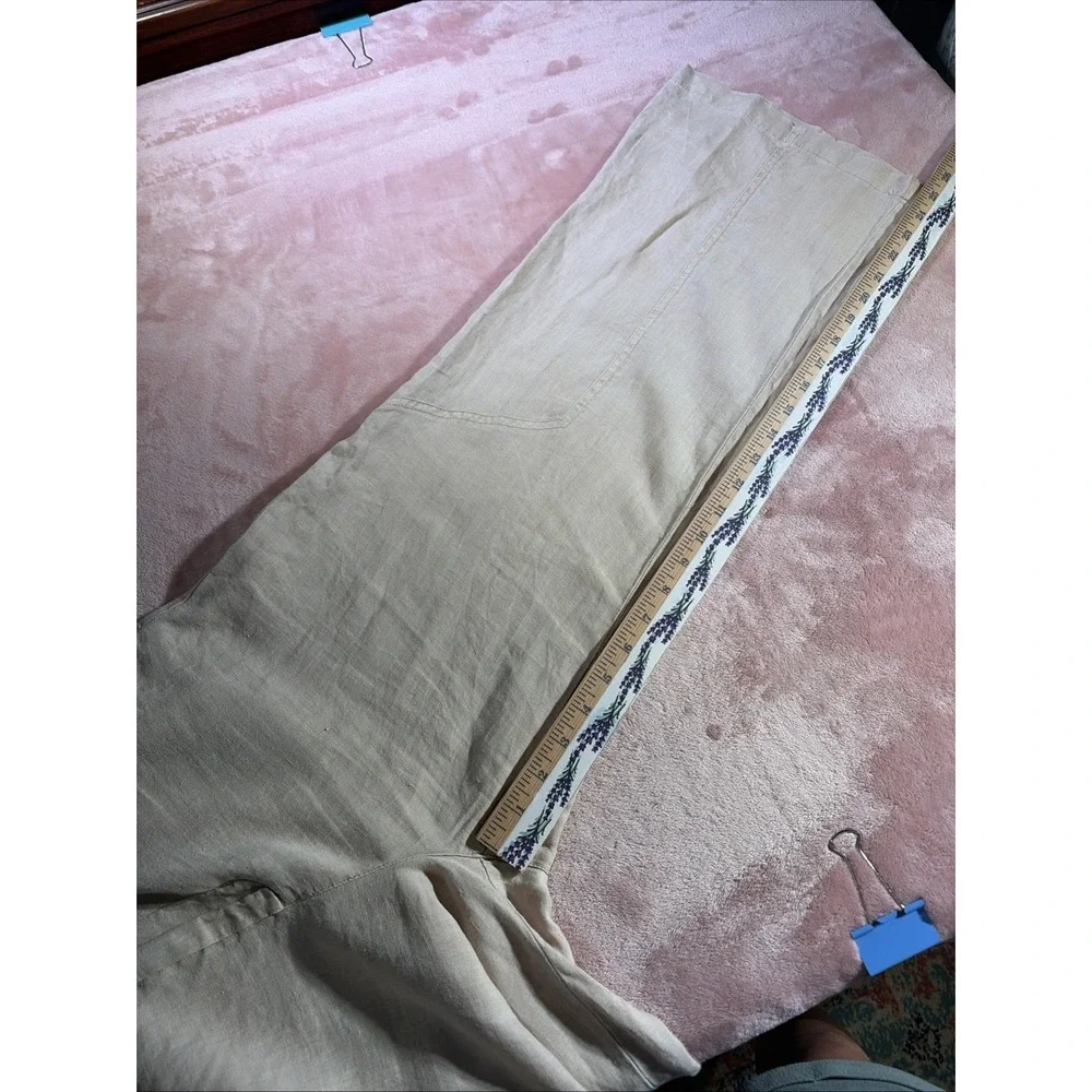 Nicole Miller High Rise Wide Leg 100% Linen Cropped Pants Sz 2. Khaki.